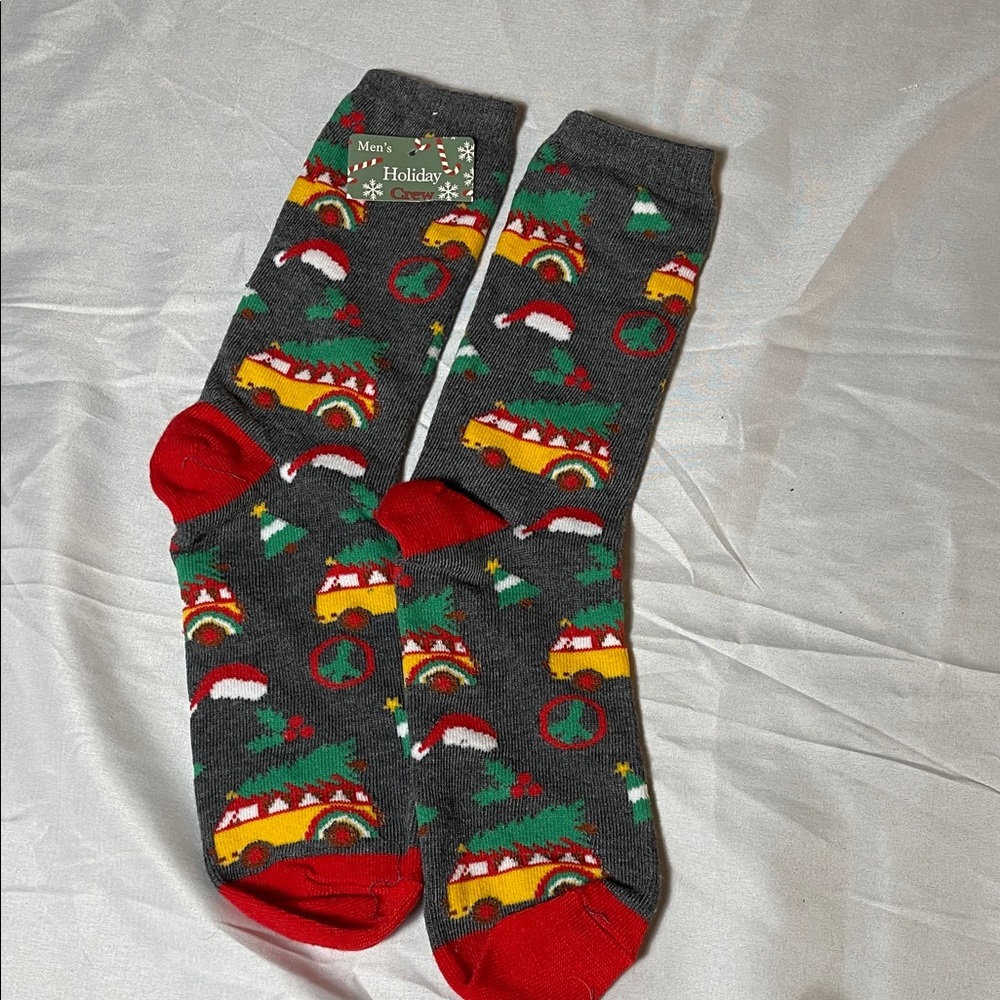 Holiday Ornament Gray and Green Men's Socks - Picture 4 of 4